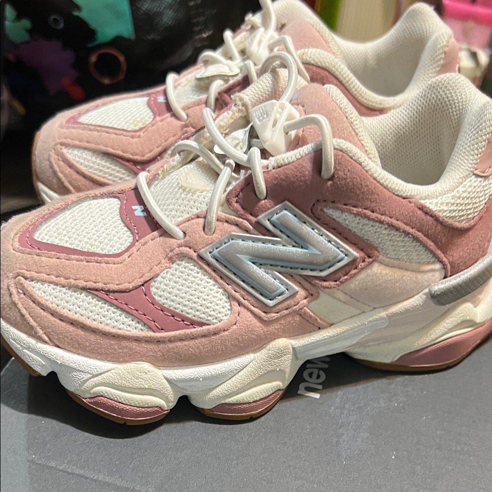 New Balance Kids' Pink and Cream Sneakers